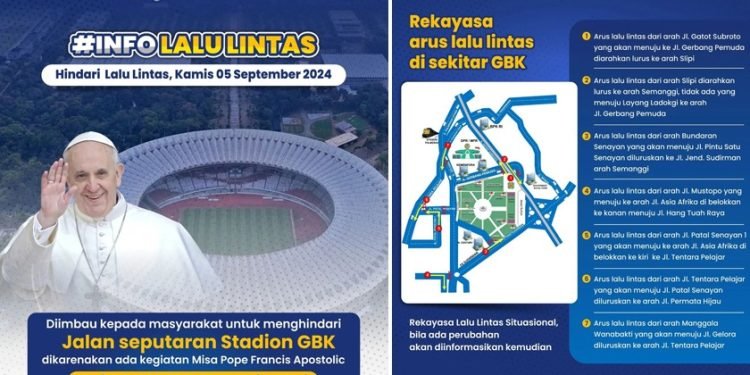 Rakayasa Arus, Warga Jakarta Diimbau Cari Jalur Alternatif Saat Misa Paus Fransiskus