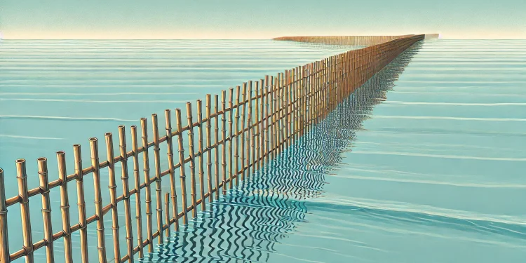 Ilustrasi pagar bambu di tengah laut
