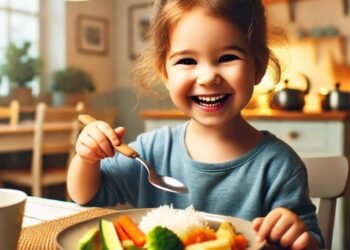 Ilustrasi Anak Sedang Makan Dibuat oleh Kecerdasan Buatan