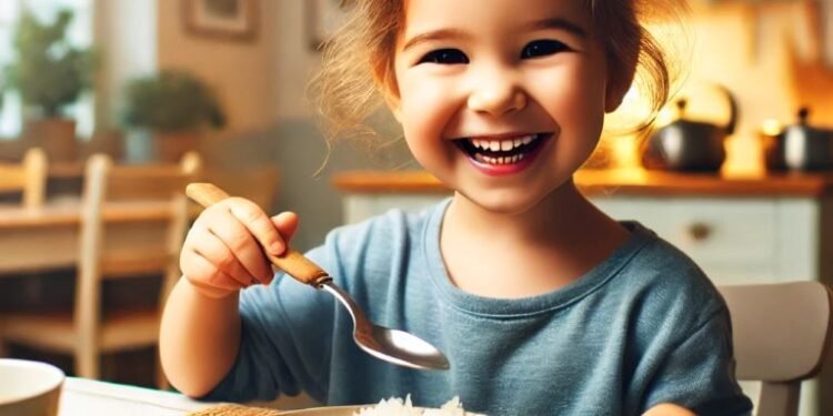 Ilustrasi Anak Sedang Makan Dibuat oleh Kecerdasan Buatan