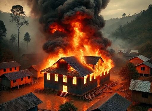 Ilustrasi Bangunan Terbakar Dibuat oleh Kecerdasan Buatan