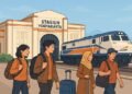 Ilustrasi Stasiun Kereta Api Dibuat Kecerdasan Buatan
