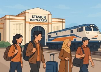 Ilustrasi Stasiun Kereta Api Dibuat Kecerdasan Buatan