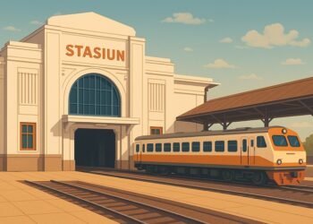 Ilustrasi Stasiun Kereta Api Dibuat Kecerdasan Buatan