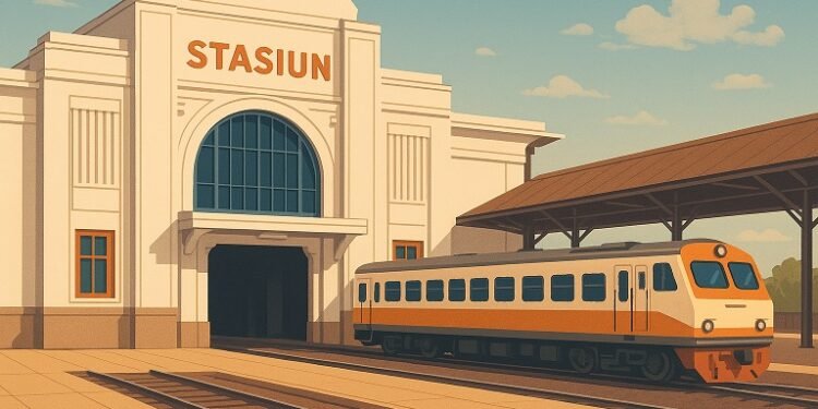 Ilustrasi Stasiun Kereta Api Dibuat Kecerdasan Buatan