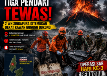 Tiga Pendaki Tewas dalam Erupsi Gunung Dukono, Dua WN Singapura Ditemukan Dekat Kawah