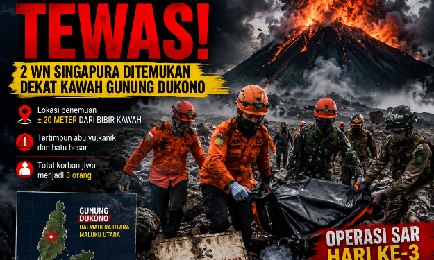 Tiga Pendaki Tewas dalam Erupsi Gunung Dukono, Dua WN Singapura Ditemukan Dekat Kawah
