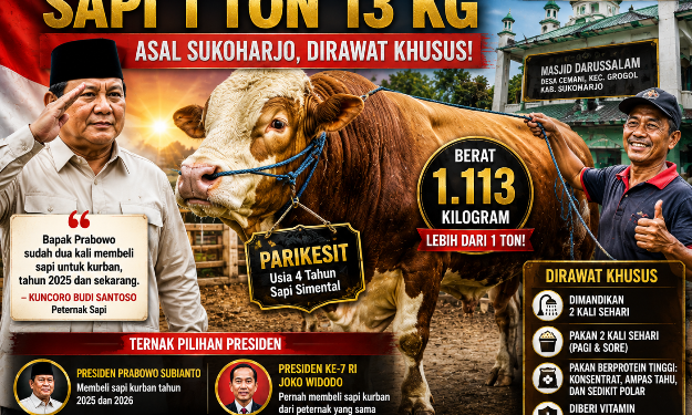 Prabowo Berkurban Sapi 1 Ton Asal Sukoharjo, Dirawat Khusus dan Diberi Nama Parikesit